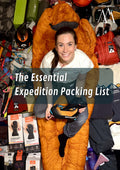 Kristin Harila sitting amongst gear, text: "The essential expedition packing list"